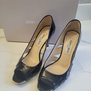 Jimmy Choo Black and Gold Peep Toe Heels